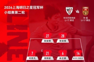 明日之星冠军杯小组赛，毕尔巴鄂竞技U17vsU17国足，U17国足首发