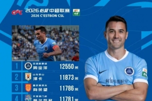 中超第25轮跑动榜：周定洋12550米第一，泽卡、向余望列二三位