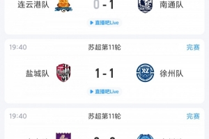 苏超综述：盐城绝平但近5轮0胜仍居第2，连云港11轮后依旧1胜难求