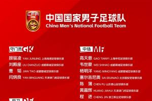 中国国家男子足球队2026年第四期集训名单公布！