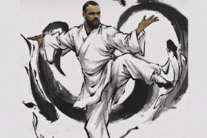 看得出来很喜欢了！狄龙转发自己身着道袍练习传统武当武术插画