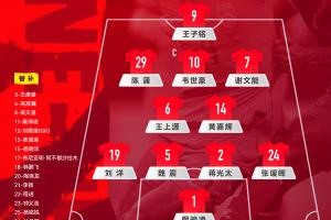 国足vs新西兰官方阵型图：4-2-3-1，张瑷晖右边卫，王子铭单箭头