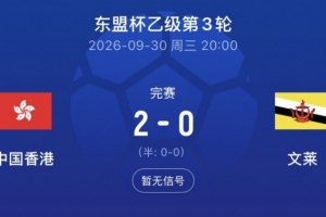 争冠！中国香港2-0文莱，将与柬埔寨争夺东盟杯乙组冠军