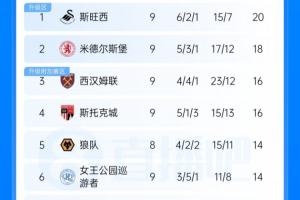 激烈！英冠积分榜：斯旺西领跑，6队同积14分，伯恩利仍处降级区