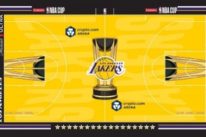 这配色方案如何？湖人官方公布2026年NBA杯专属球场地板设计
